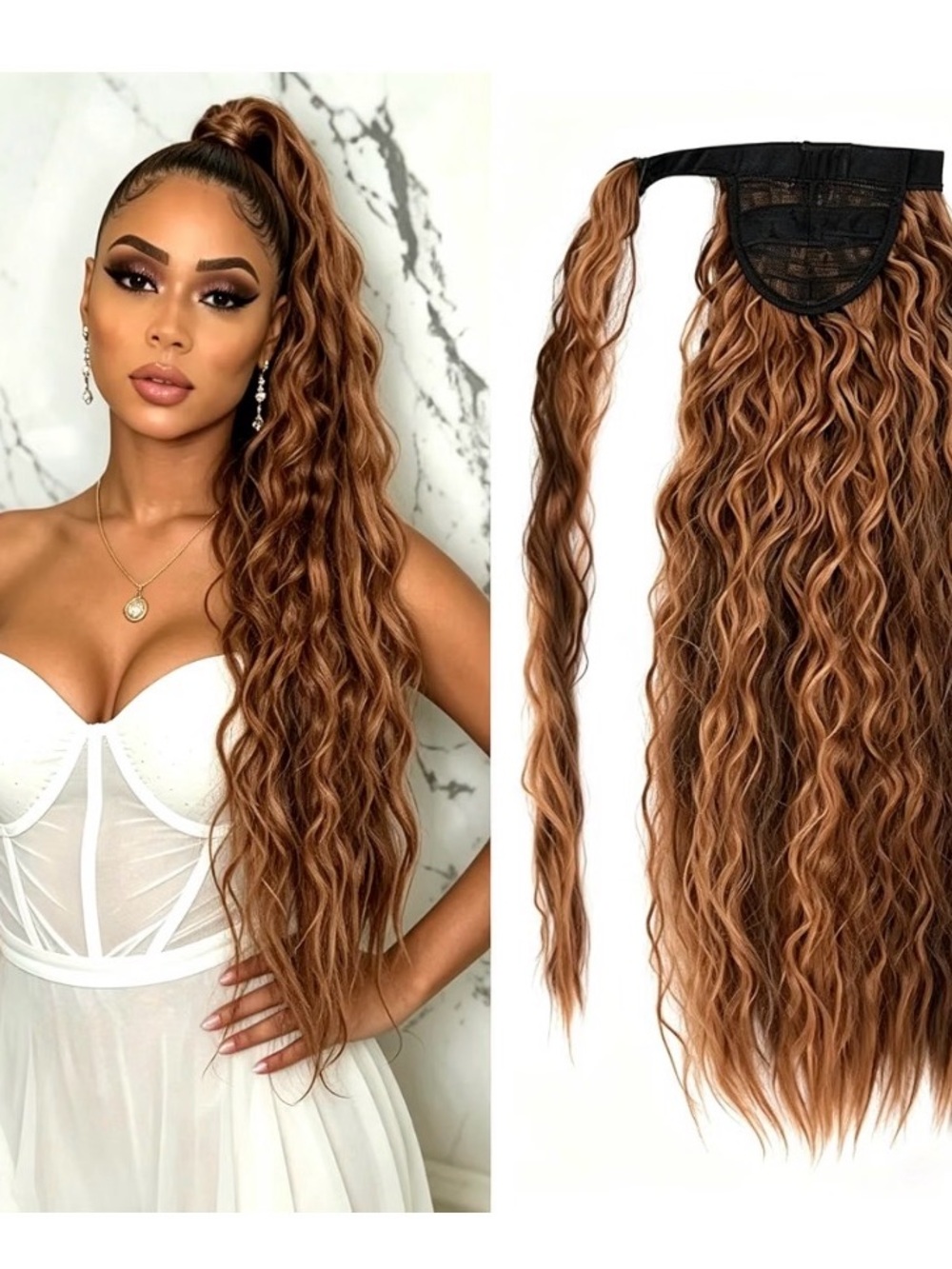 Luxury Long Wavy Ponytail Hair Extension - Honey Brown